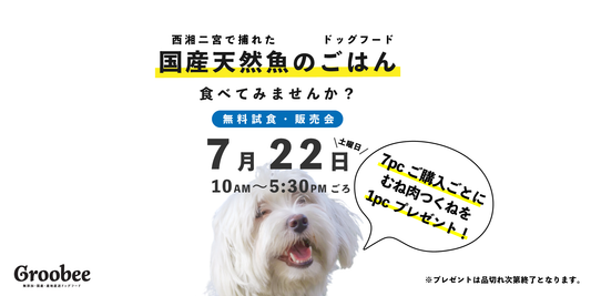 【今週末7/22の試食販売会】藤沢市の「イヌと暮らす」様で開催!